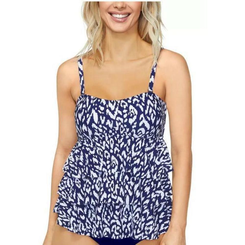 Island Escape Women's Printed Tiered Tankini Top Blue/White 8